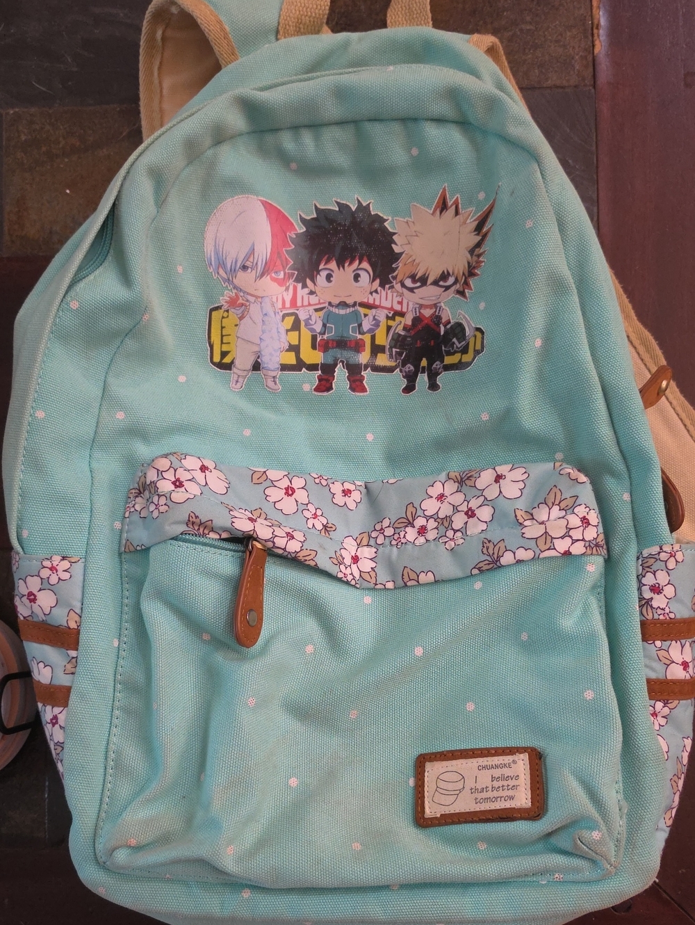 My Hero Academia Mint Backpack with Floral Trim